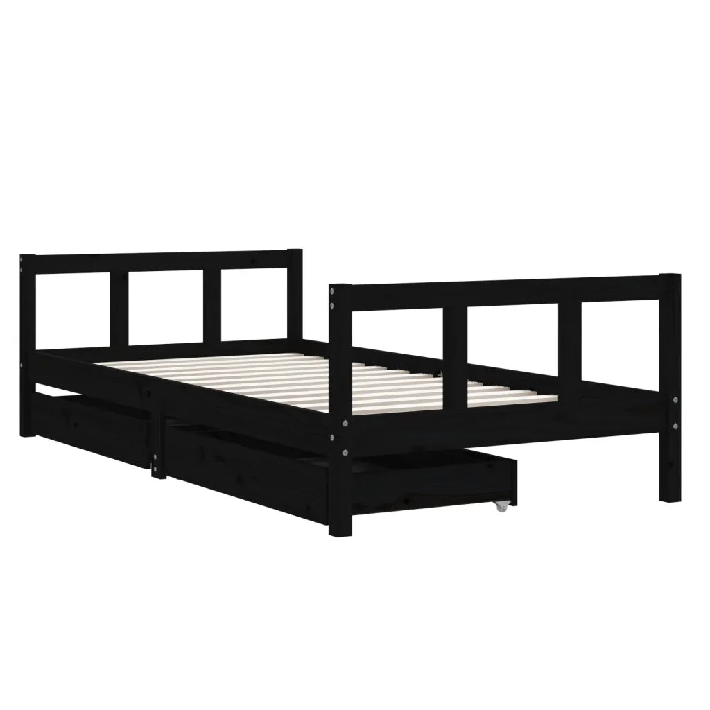 Giroletto per Bambini | Letto Infantile | Lettino con Cassetti Nero 90x190 cm Massello Pino