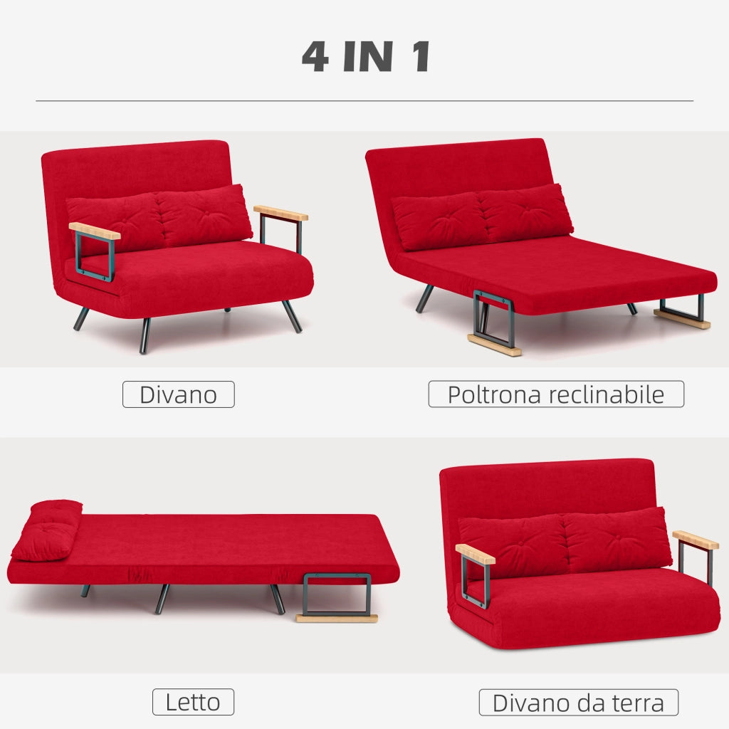 Divano Letto in Tessuto Velluto con Schienale Regolabile ¨C zephmum ¨C Rosso 102x73x81 cm