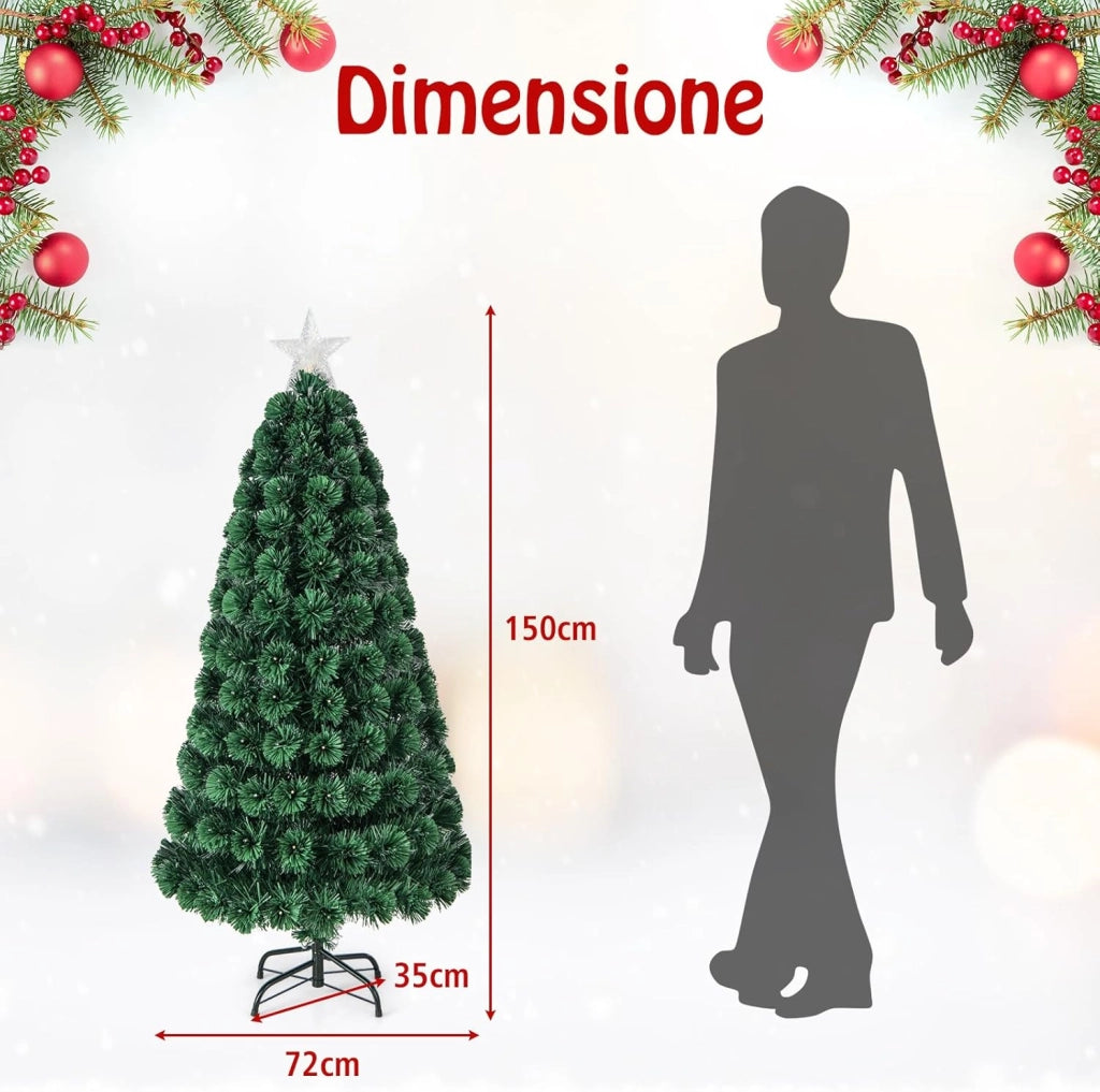 Albero di Natale da 150/180 cm, Albero di Natale Artificiale con 170/230 Rametti in PVC, 170/230 Luci LED, Stella Luminosa e 8 Modalità di Illuminazione, per Casa, Ufficio e Negozio (150 cm)
