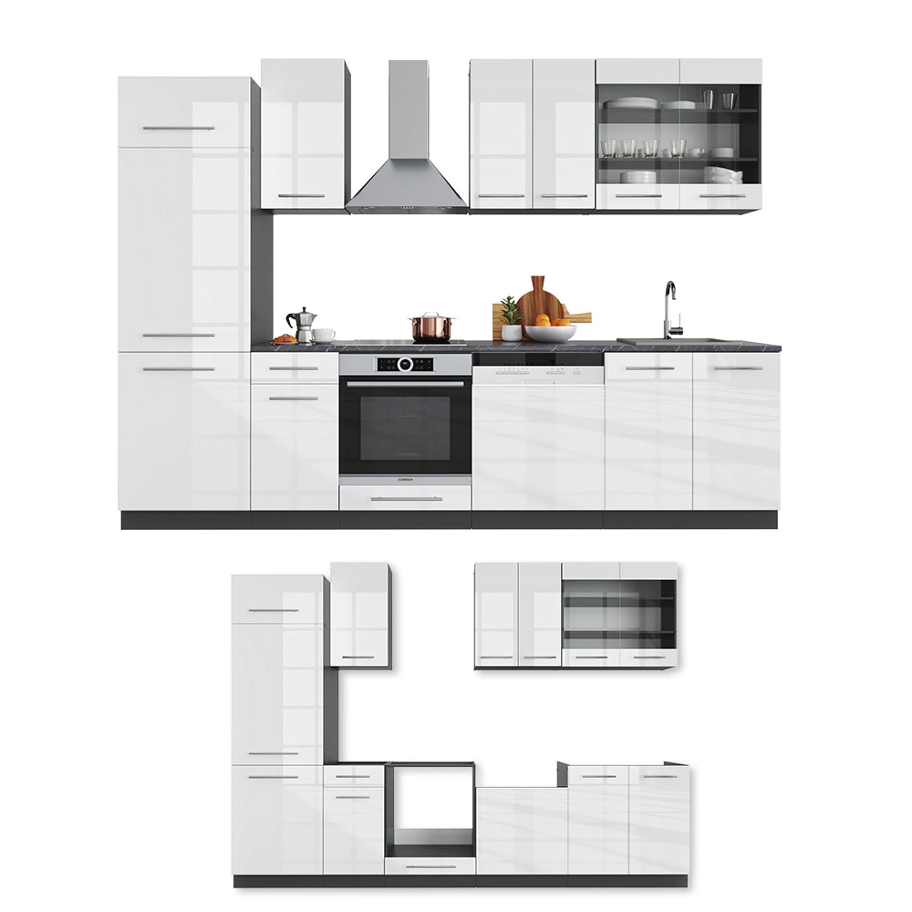 Cucina componibile Fame-Line Bianco lucido/Antracite 300 cm, PL Antracite Vicco
