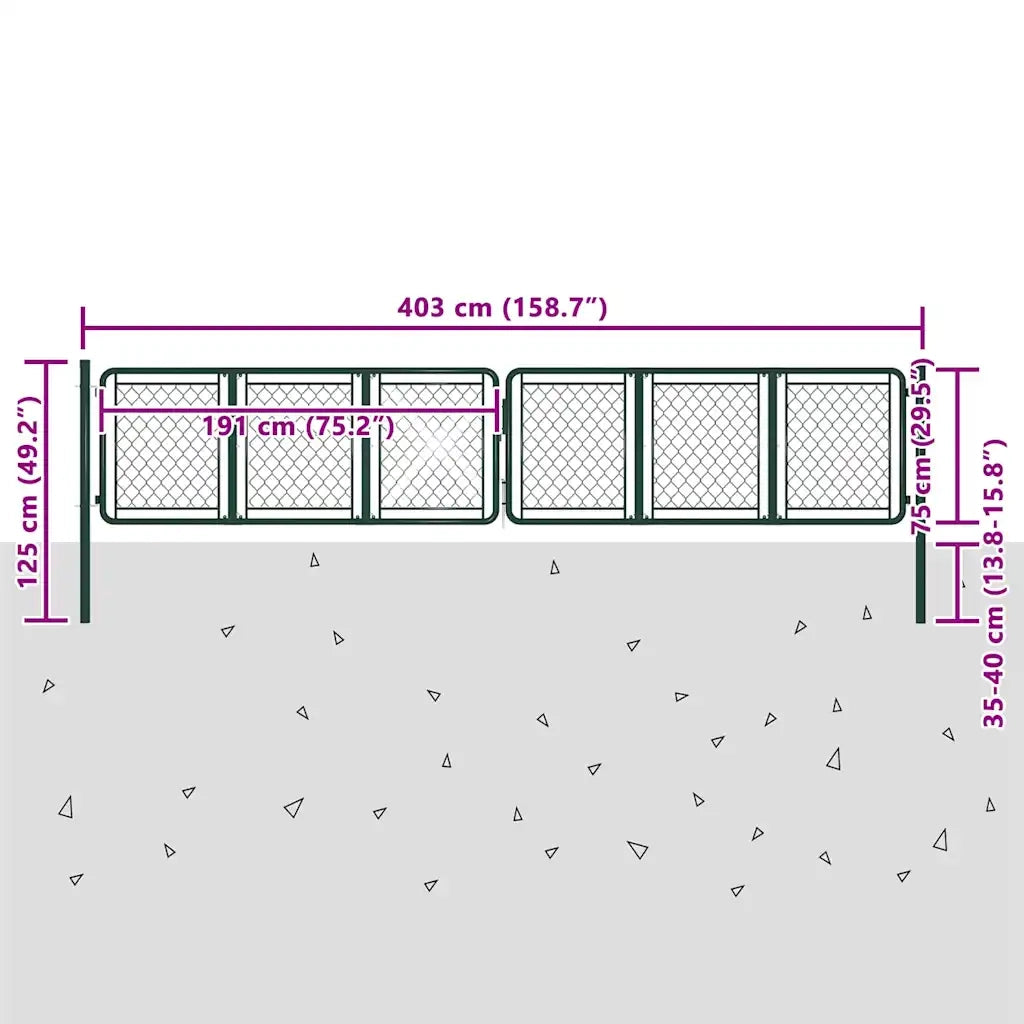 Cancello da Giardino in Acciaio 400x75 cm Verde 144414