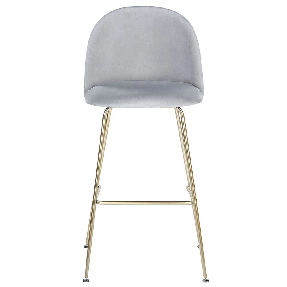 Set di 2 sedie da bar Rivestimento in velluto grigio Struttura in acciaio dorato Sedile con altezza del bancone Mobili per sala da pranzo