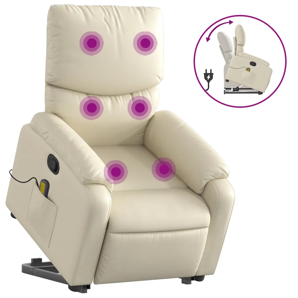 Divano Sedia-Poltrona Alzapersona Reclinabile Massaggio Crema Similpelle 551518
