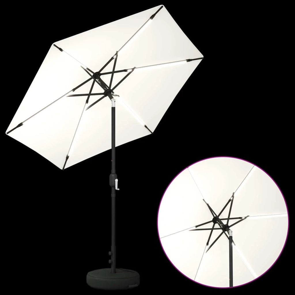 Ombrellone da giardino-Parasol da giardino con luci LED e base 230 x 230 cm Poliestere 857790