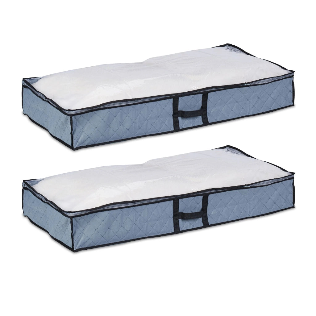 Set di 2 custodie di stoccaggio piatte per vestiti e biancheria da letto 90 x 40 x 15 cm in poliestere trasparente 13_0014511