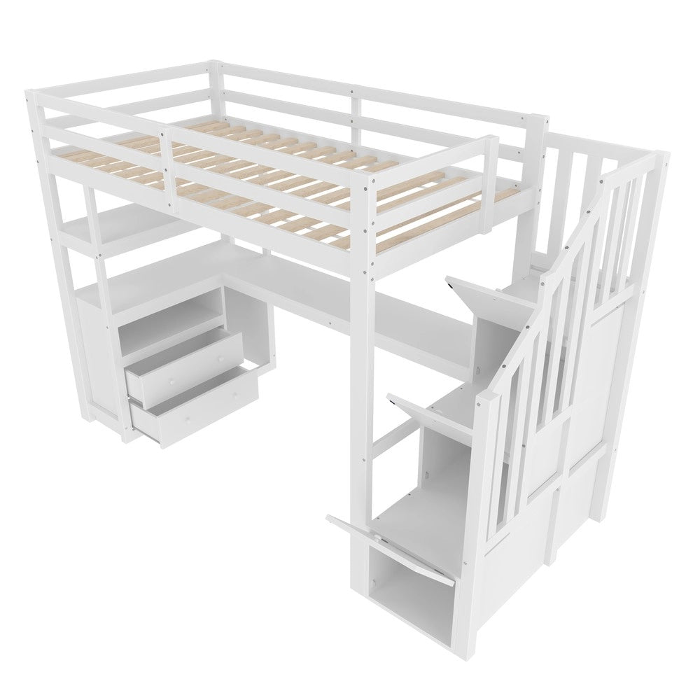 Letto a Soppalco con Scrivania e Cassetti ¨C Xylo ¨C Bianco 90x200
