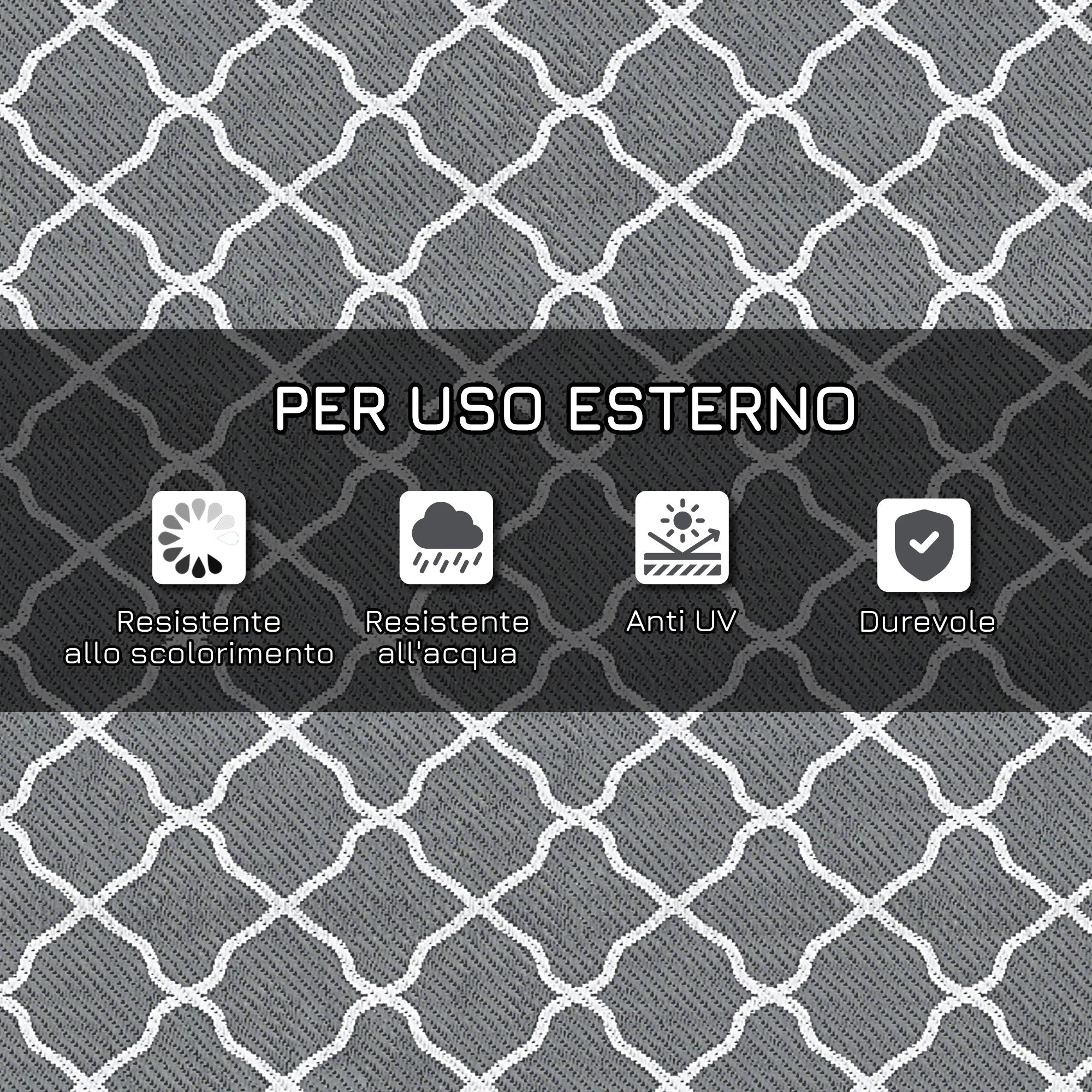 Tappeto da Esterno Reversibile 182x274 cm con Borsa per Trasporto Grigio Chiaro