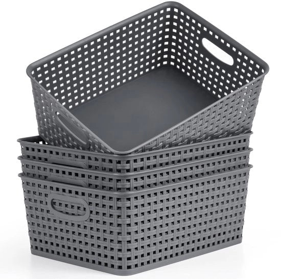 Set di contenitori di stoccaggio 4 pezzi - contenitori di stoccaggio in tessuto e plastica - organizzazione domestica - cassetti - mensole di cucina - 29 x 22,5 x 12 cm - contenitori di stoccaggio