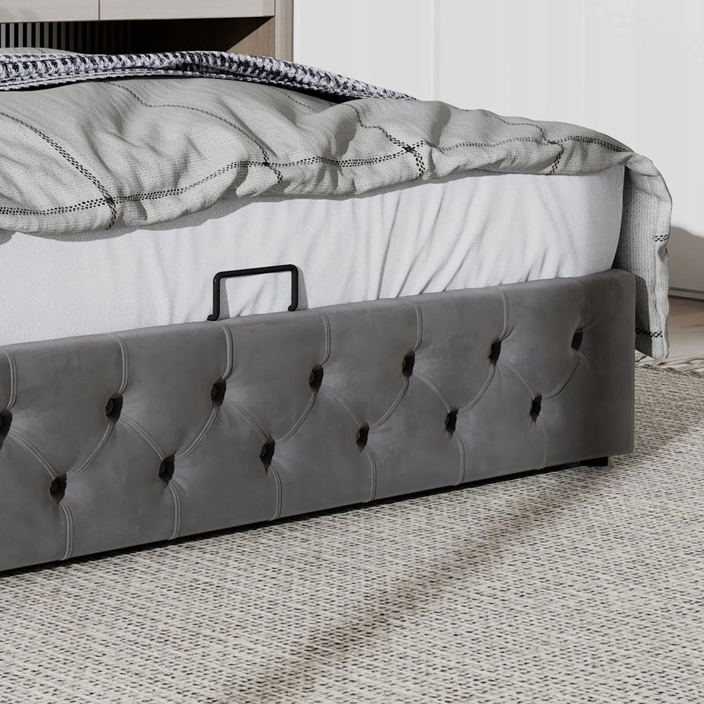Letto con contenitore 140x190cm - Xylo - Trapuntato meccanismo idraulico grigio