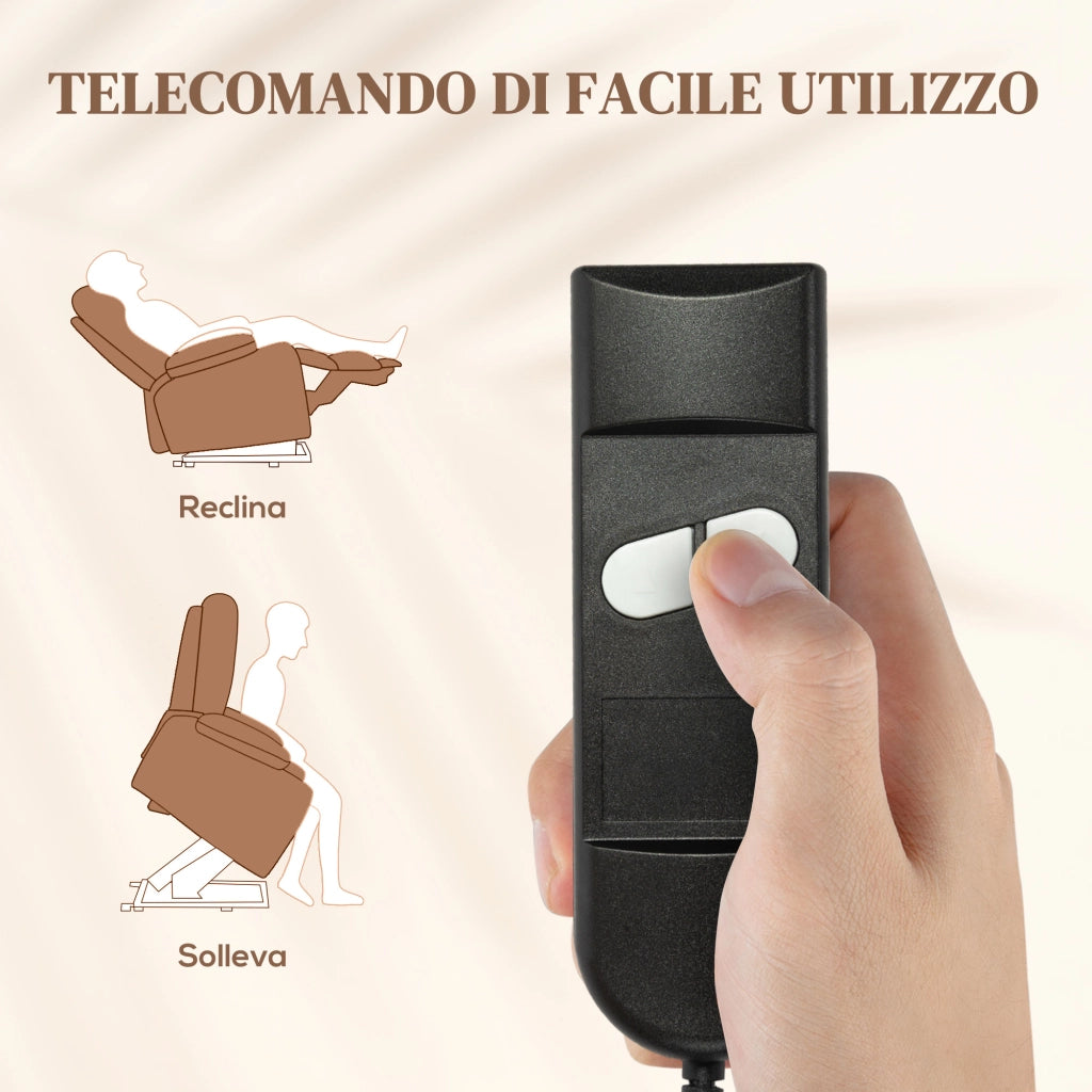 Poltrona Alzapersona Reclinabile Massaggiante con Poggiapiedi ¨C Zephmum ¨C Velluto Marrone 85x88x109 cm