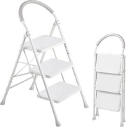 Trapladder a 3 gradini, ripiegabile, con ringhiere e pedale anti-slip ampio, scala metallica portatile, carico massimo 200 kg, colore bianco