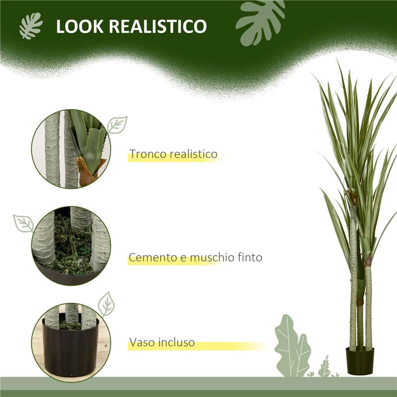 PIANTA ARTIFICIALE DI YUCCA DA 190 CM CON 39 FOGLIE IN VASO CONTENITORE DI PEVA E CEMENTO