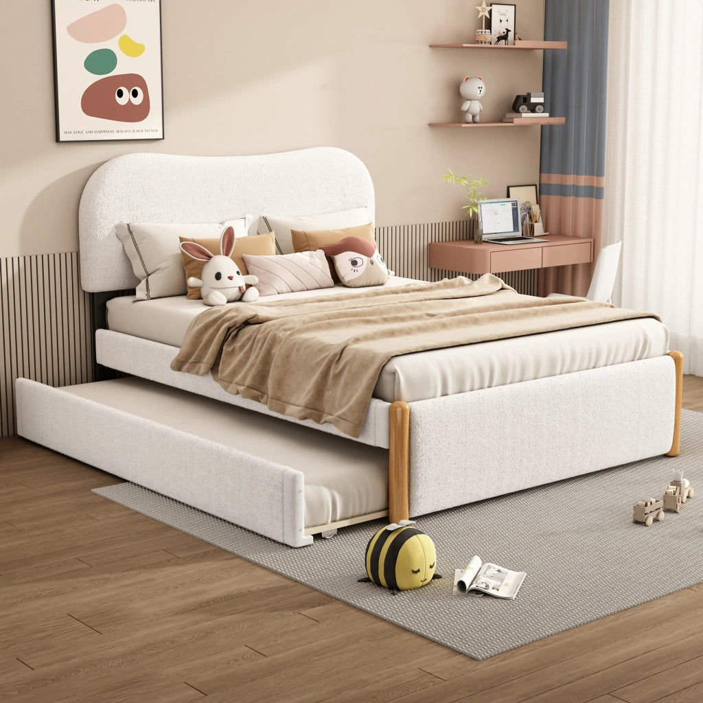 LETTO 140x200 cm con letto estraibile laterale Bianco in Plush e MDF