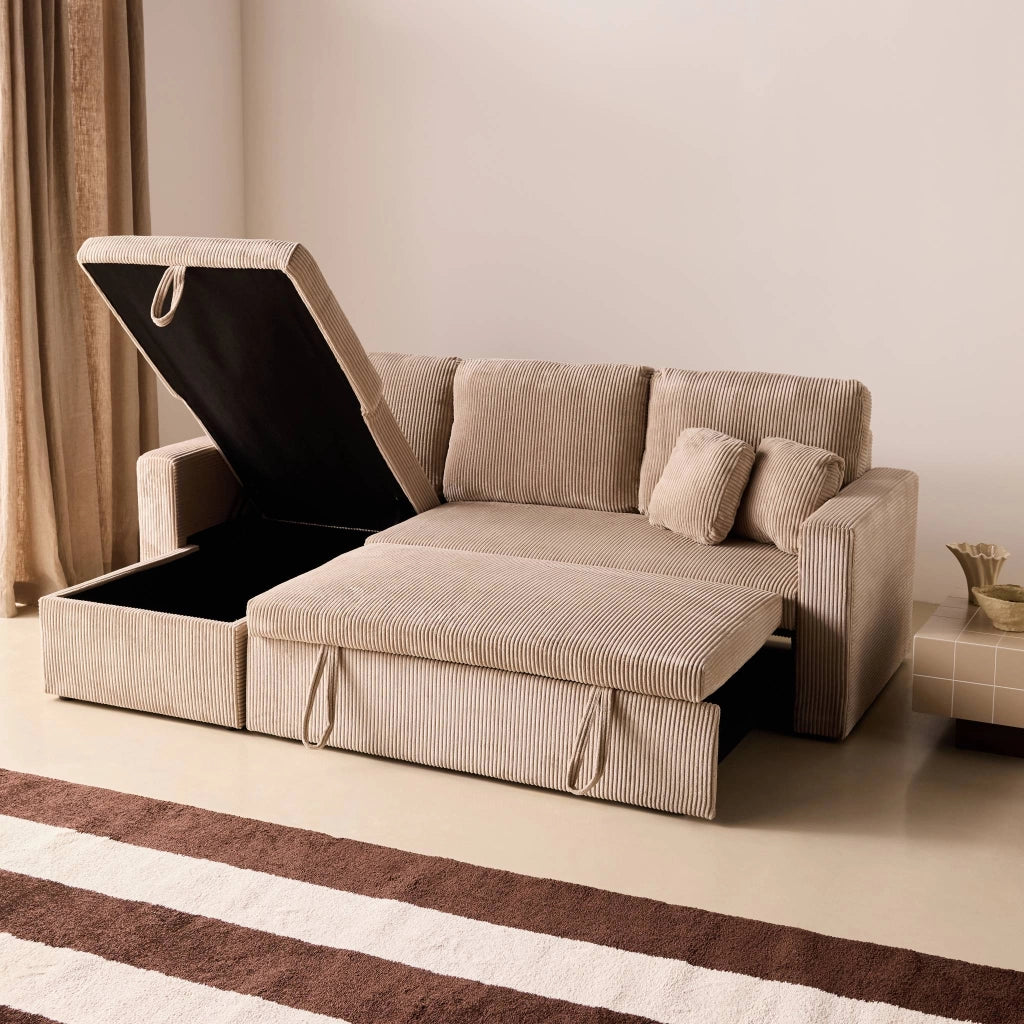 Divano letto angolare reversibile, 3 posti, beige grigio