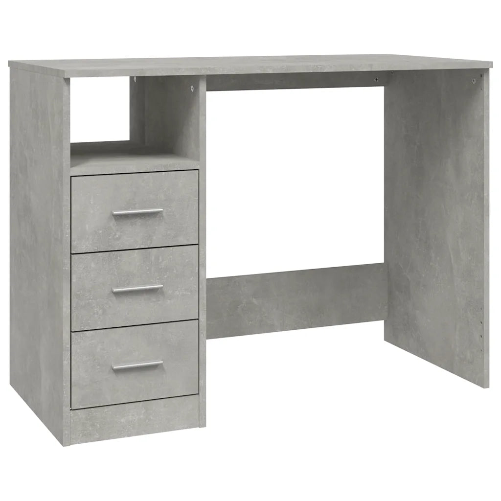 Scrivania | Tavolo da Ufficio Cassetti Grigio Cemento 102x50x76cm Legno Multistrato