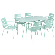 Set da pranzo da giardino per 6 persone con tavolo in ferro con foro centrale e sedie zincate e verniciate a polvere, colore verde menta