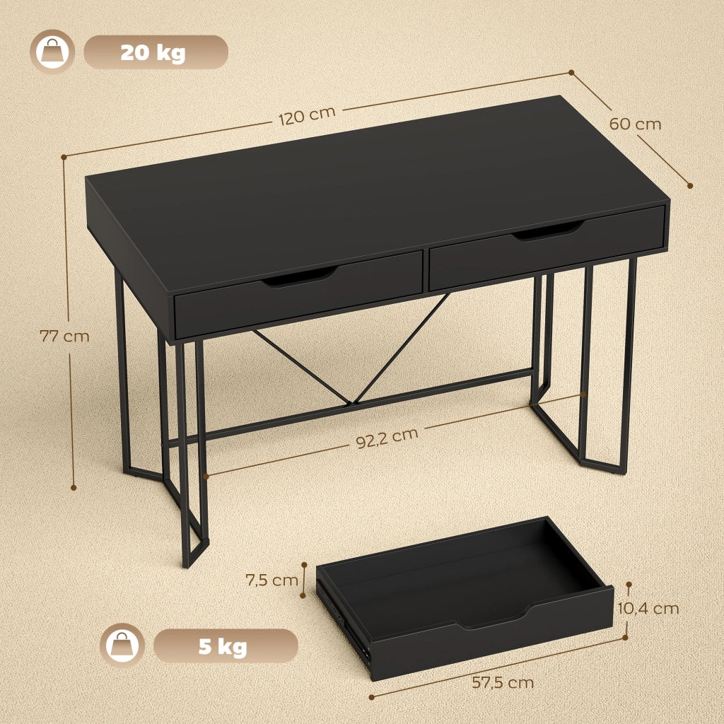 Scrivania con 2 cassetti ¨C Zephmum ¨C Nero 120x60x77 cm