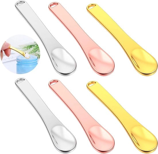 Spazzola e cucchiaio di cura della pelle in metallo, utensile riciclabile per crema per il viso, bagni e idratanti in oro