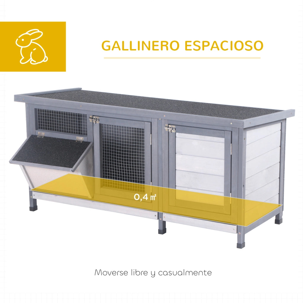 Gabbia per Conigli con Tetto in Catrame e Vassoio Estraibile ¨C zephmum ¨C 112x50x54 cm Grigio