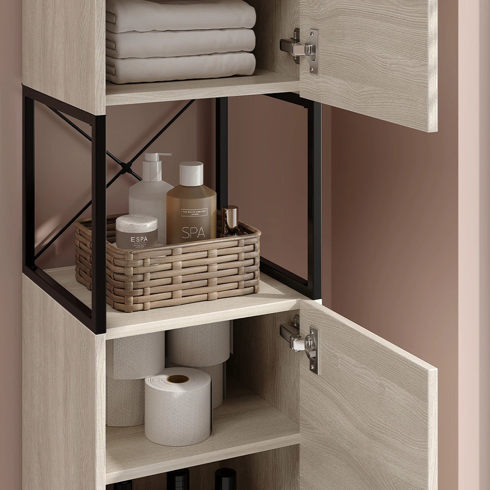Vicco Mobiletto da bagno Quercia/nero 36 x 185 cm con 2 porte