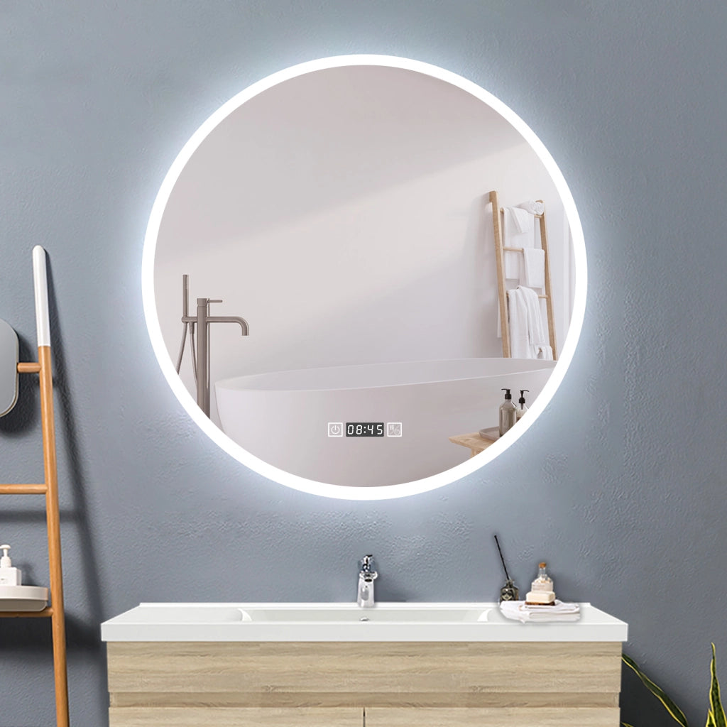 AICA IT Specchio Da Bagno Rotondo Da 80cm con LED, Antiappannamento, 3 Temperature Colore