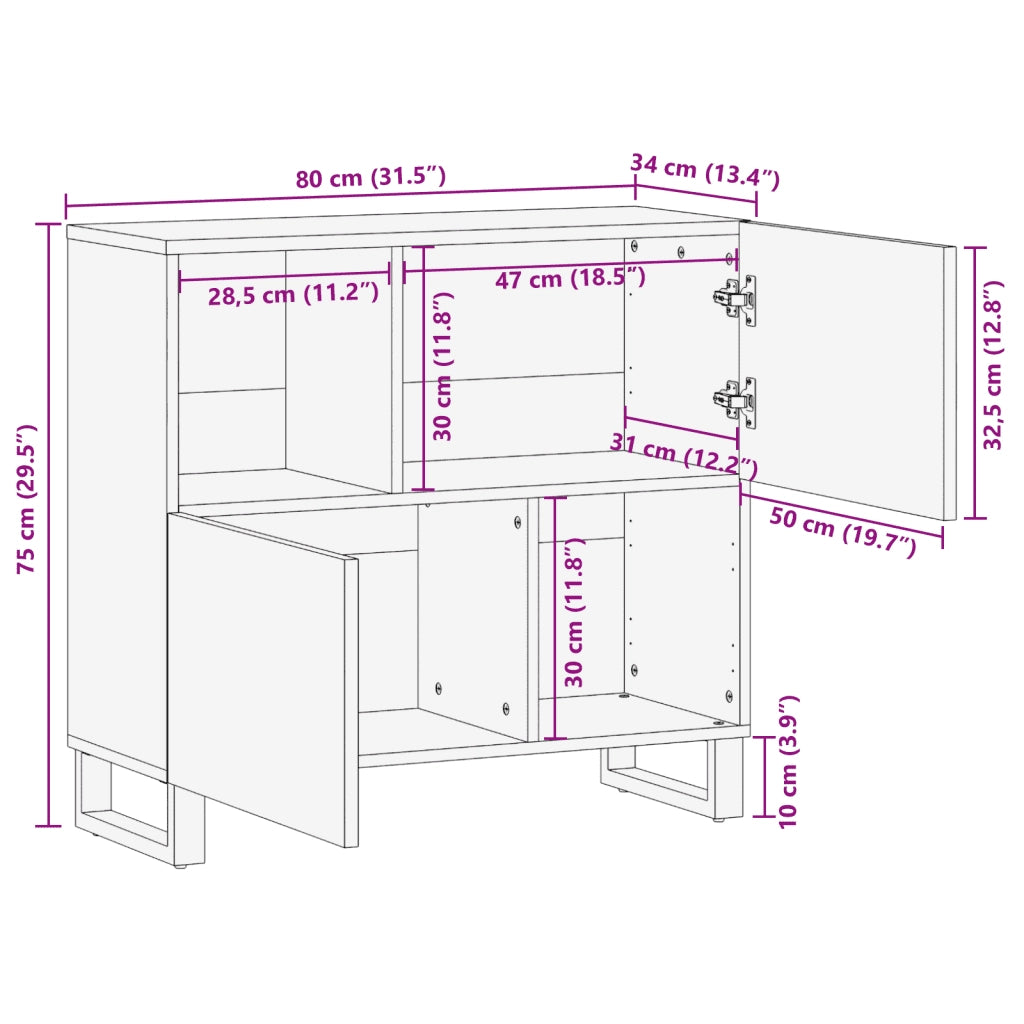 vidaXL Credenza 80x34x75 cm in Legno Massello di Mango