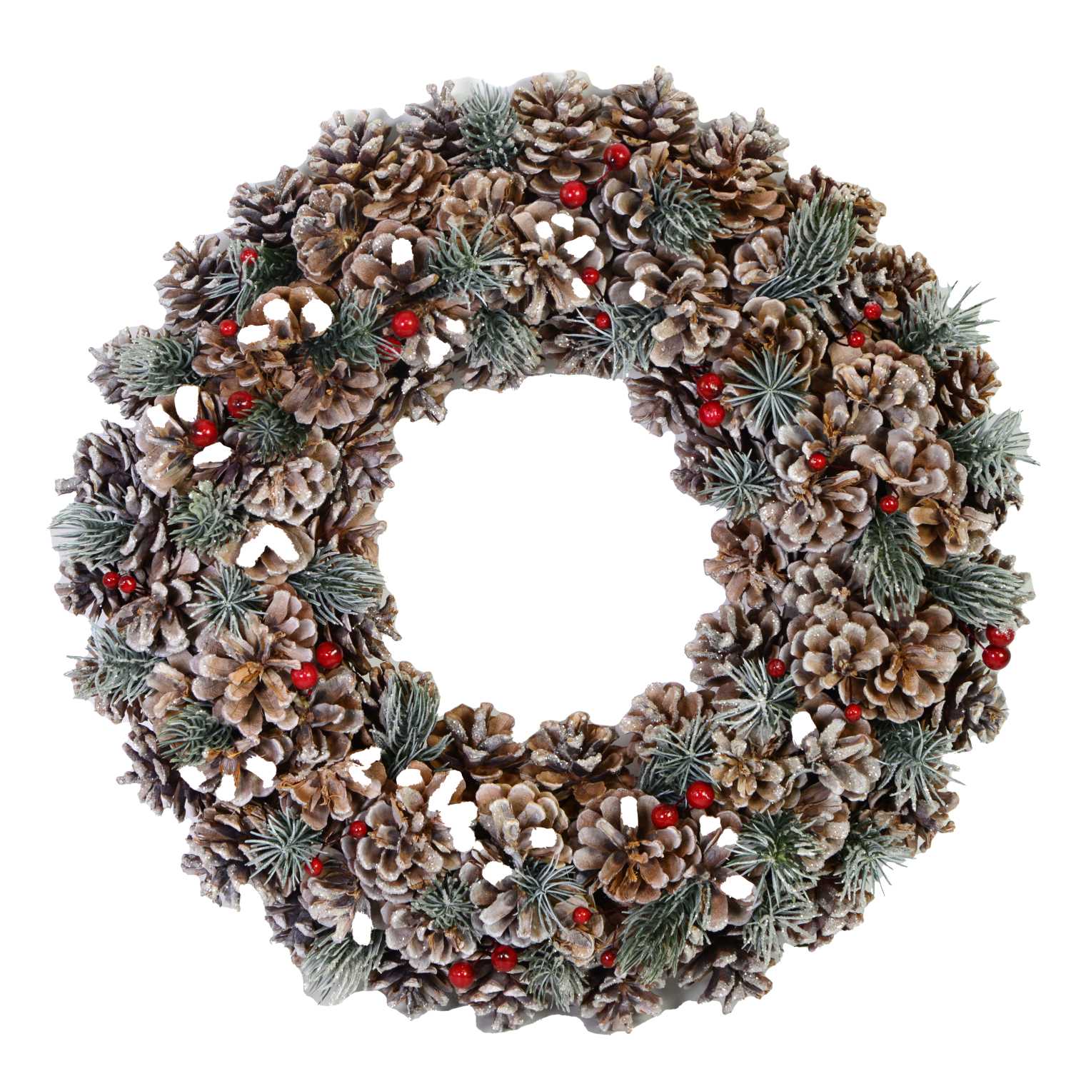 Coroncina glitter con bacche e pigne naturale cm Ø30