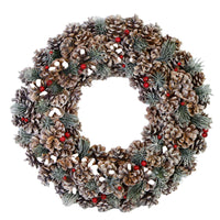 Coroncina glitter con bacche e pigne naturale cm Ø30