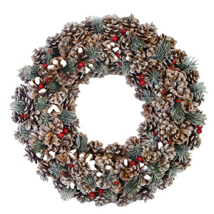 Coroncina glitter con bacche e pigne naturale cm Ø30