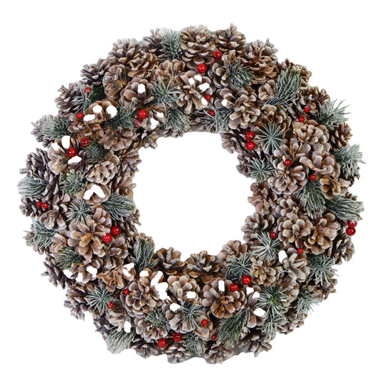 Coroncina glitter con bacche e pigne naturale cm Ø30