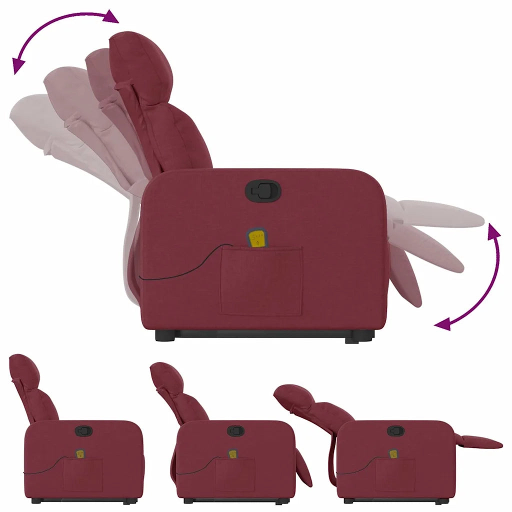 Poltrona Alzapersona Massaggio Reclinabile Rosso Vino Tessuto 3206711
