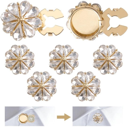 Copricapo a forma di fiore in cristallo - Set di 6 - Decorativi per abito/Clip per bottoni