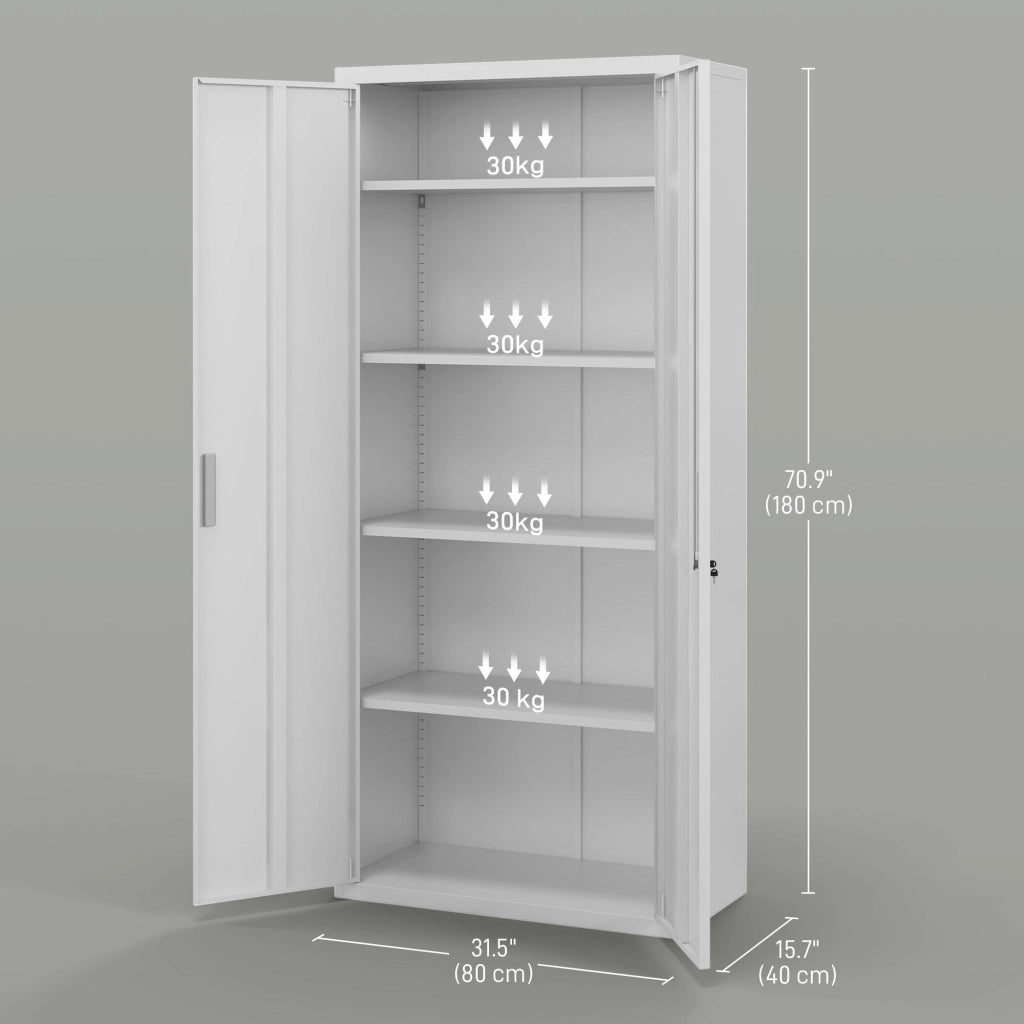 Armadio da Ufficio in Acciaio con 4 Ripiani Regolabili 80x40x180 cm Bianco