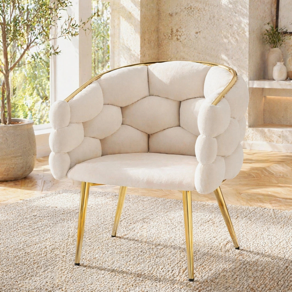Set di 2 sedie da pranzo in velluto beige, design moderno con gambe in metallo dorato, 44×41×74 cm