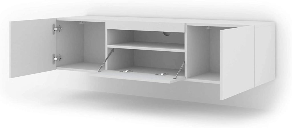 MOBILE TV PIANO TV SOSPESO O A TERRA BIANCO OPACO (NO LED) 150x37x42cm AURA