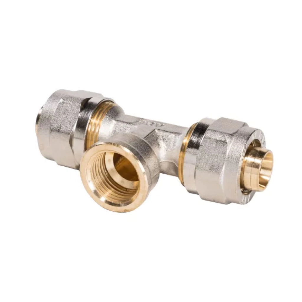 RACCORDO A T FEMMINA A STRINGERE TRE PEZZI PER TUBO MULTISTRATO MODELLO 732L - 3/4 Ø20  - APE