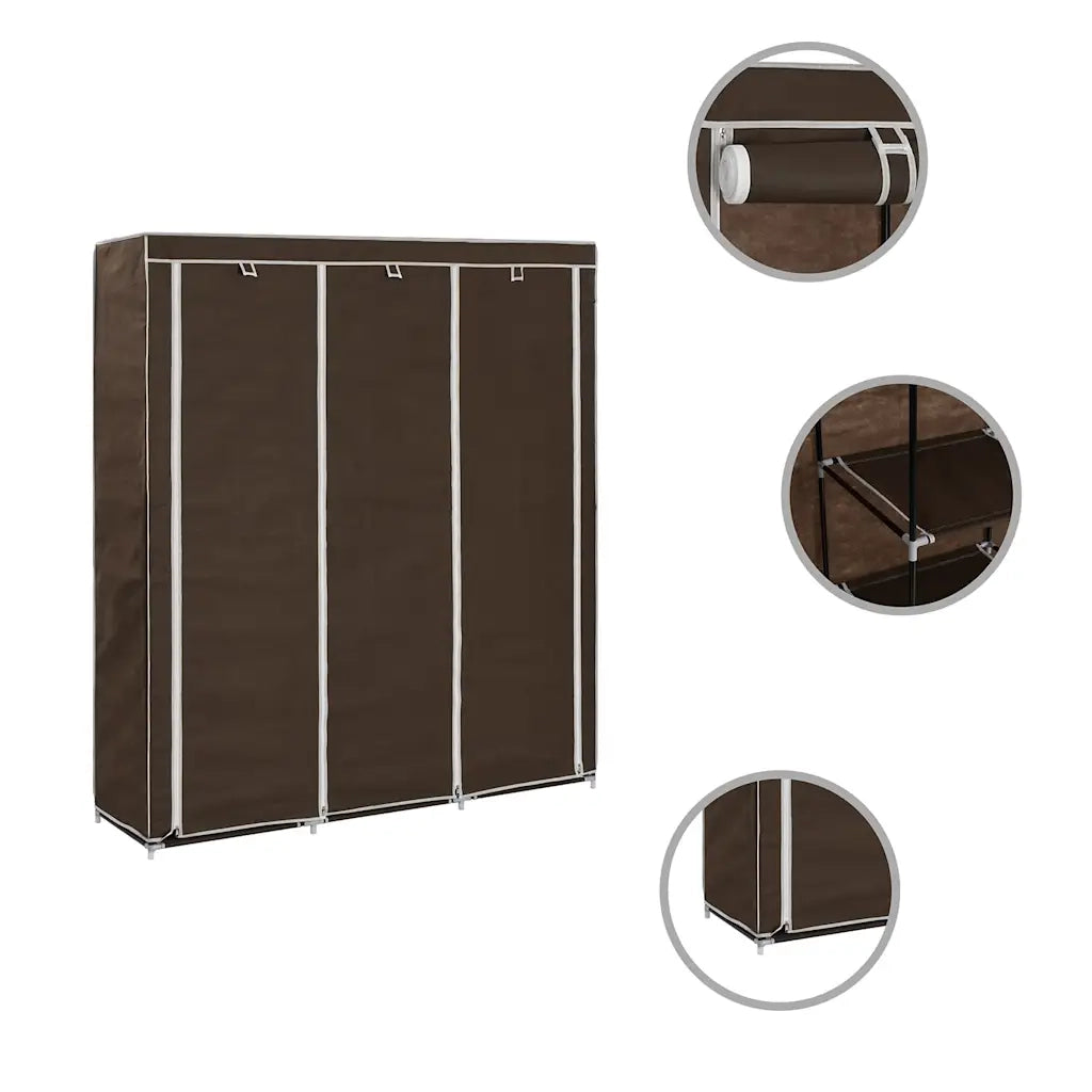 Pratico armadio portatile con scomparti e barre 150 x 45 x 175 cm in tessuto non tessuto marrone 02_0046444