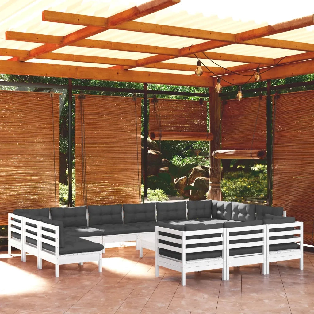 Set Divani da Giardino 14 pz con Cuscini Bianchi Legno di Pino 3097290