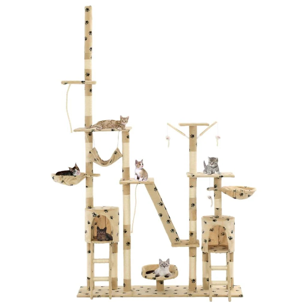 Tiragraffi albero per gatti cuccia per gatti giocattolo animale di peluche 230-250 cm impronte di zampe beige 3702088