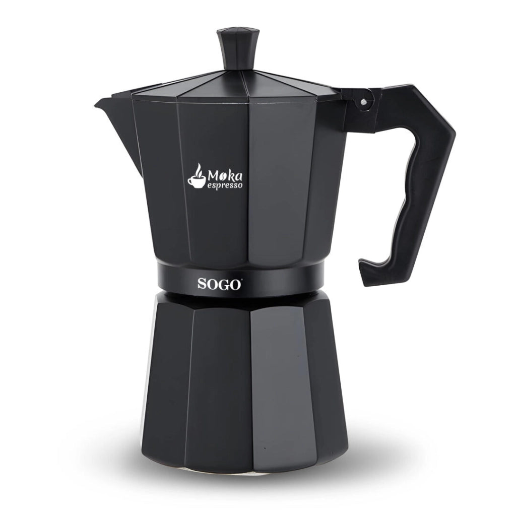 Caffettiera moka 12 tazze in alluminio nero per induzione gas e vetroceramica, manico ergonomico per espresso - Sogo