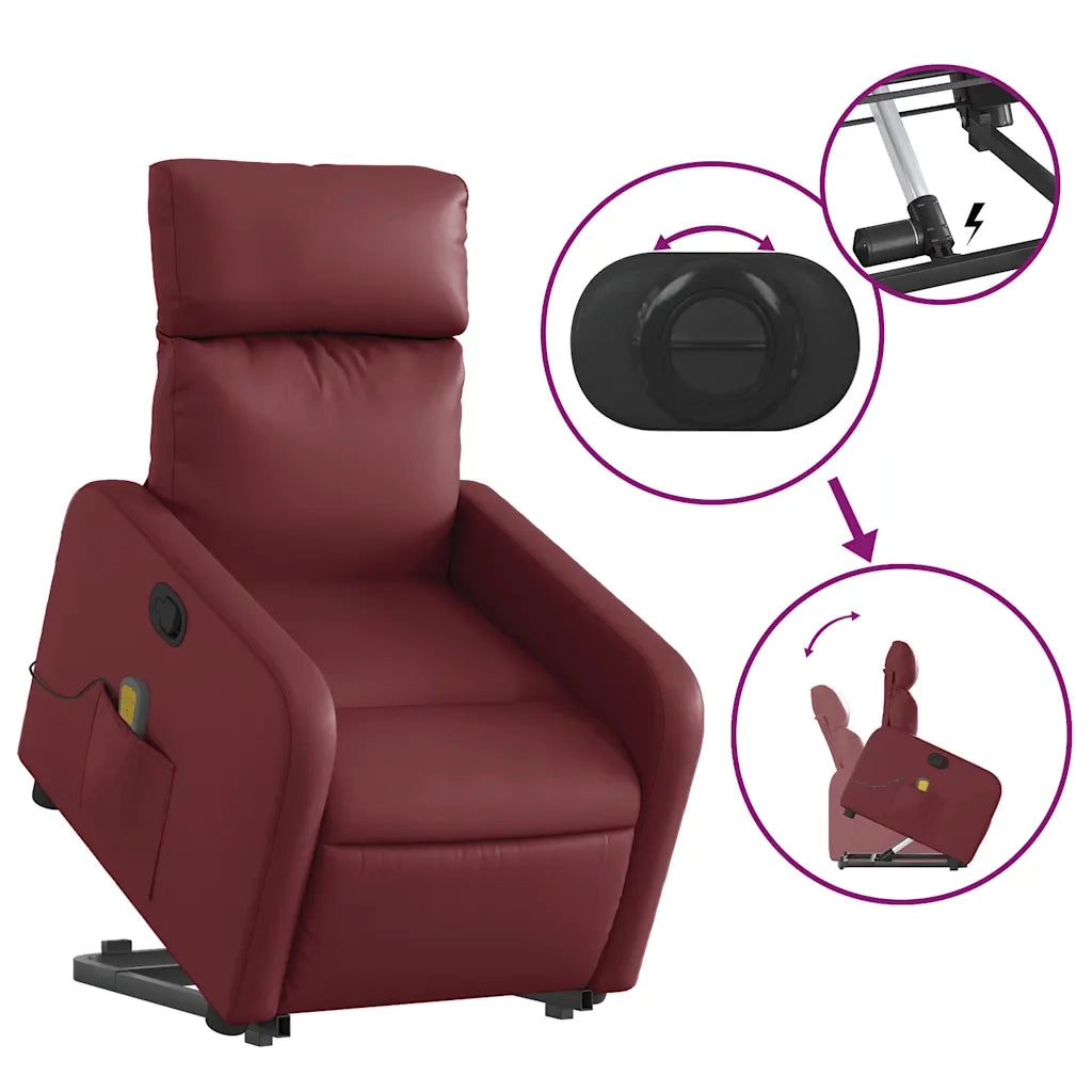 Poltrona | Sedia Relax Alzapersone Massaggi Reclinabile Rosso Vino Similpelle