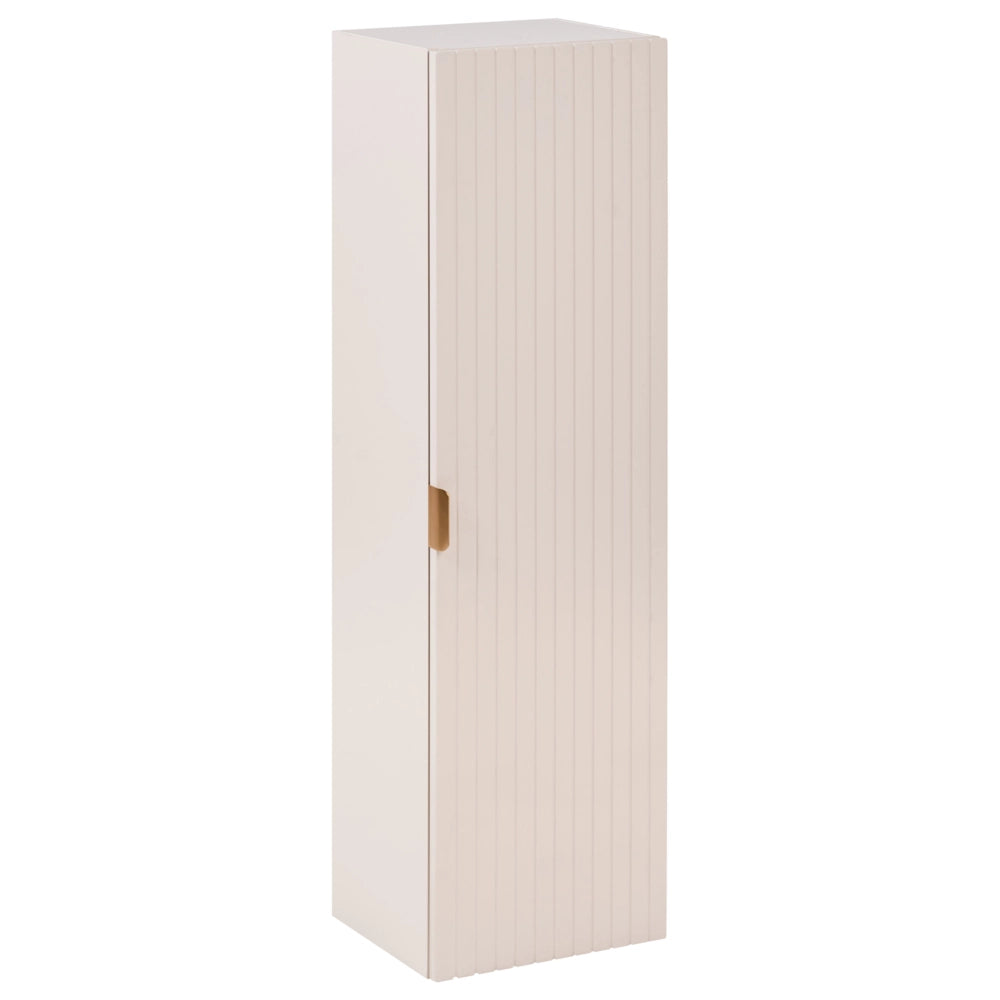 Mobile da bagno sospeso con struttura in MDF beige, 4 ripiani, frontali scanalati, stile glamour