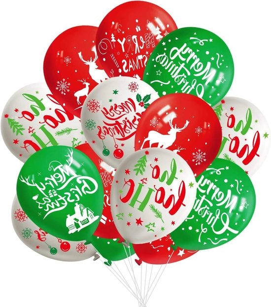 50 Pacchi di Ballooni di Natale da 30 cm - Bianco, Rosso e Verde - 6 Stili di Natale Allegri per Feste