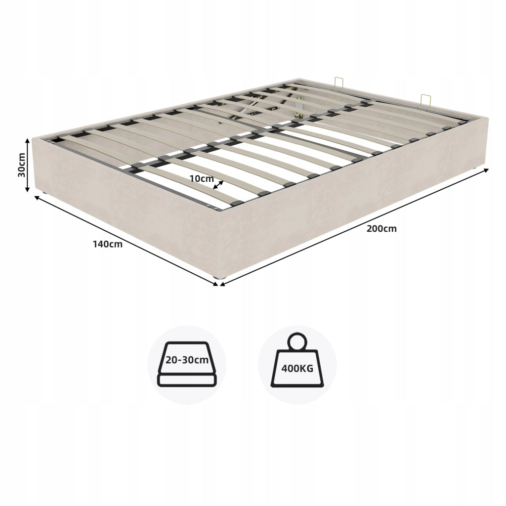 Letto imbottito 140x200 - Xylo - Beige velluto olandese telaio sollevabile