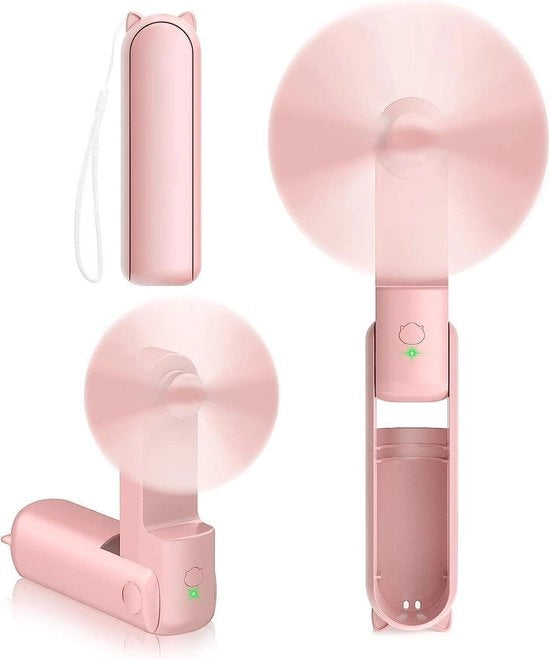 Ventilatore portatile 3 in 1 mini con luce di emergenza da ricaricare via USB - per bambini e donne - 14-21 giri di ventilazione