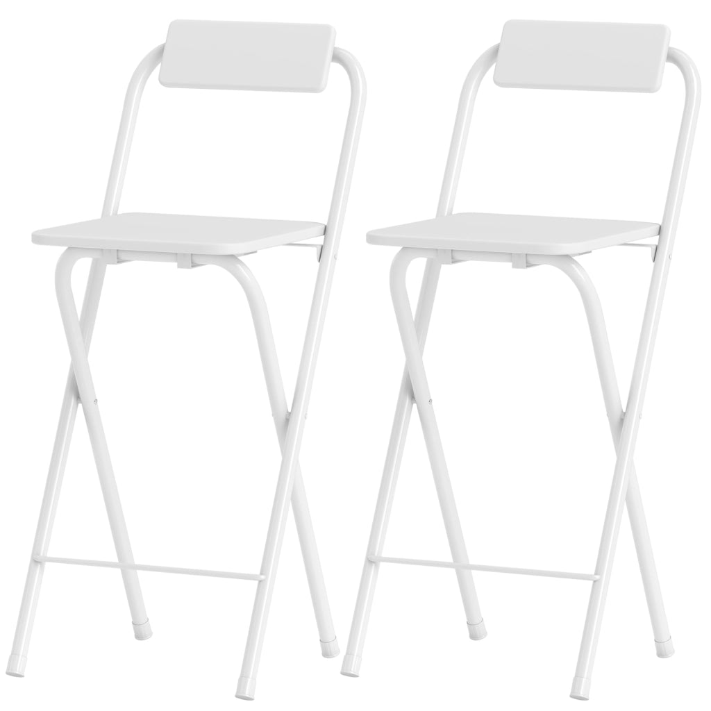 Set di 2 Sgabelli da Bar Pieghevoli con Schienale ¨C Zephmum ¨C Bianco con Struttura in Metallo
