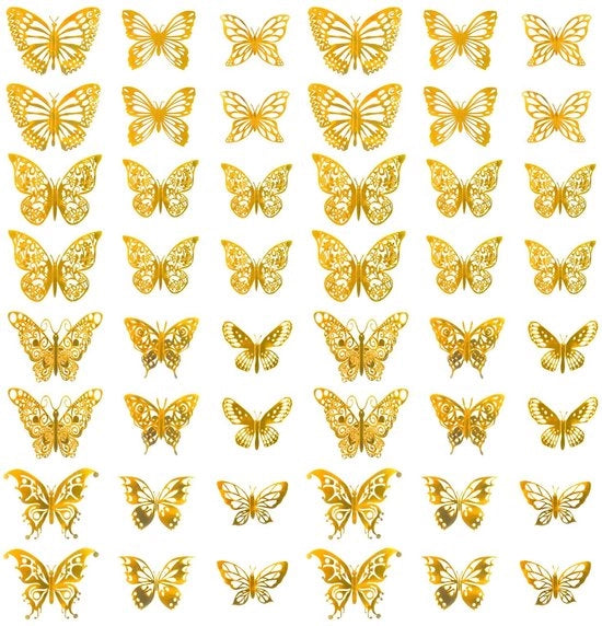 Decorazione per Parete 3D - Vele Farfalle - 48 Pezzi - Adesivi per Parete Semplici da Applicare - Idonei per Soggiorno, Camera da Bambini e Soggiorno - Faccia Anteriore in Papier Leggero e Impermeabile