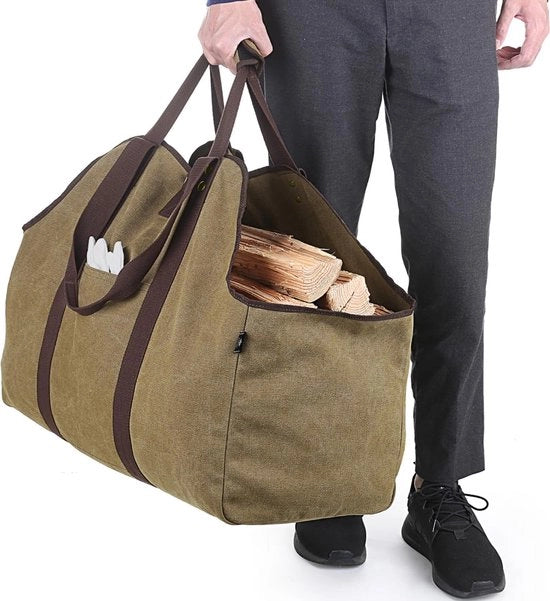 Carrello per legna da esterno, carrello per legna con maniglie, zaino per legna con tela, borsa per legna con maniglie per mano