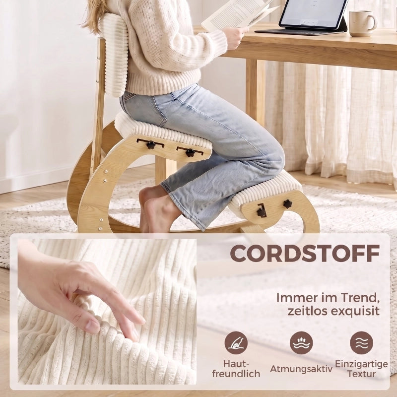 Sedia da ufficio ergonomica con supporto per ginocchia e schienale in poliestere bianco crema con struttura stabile