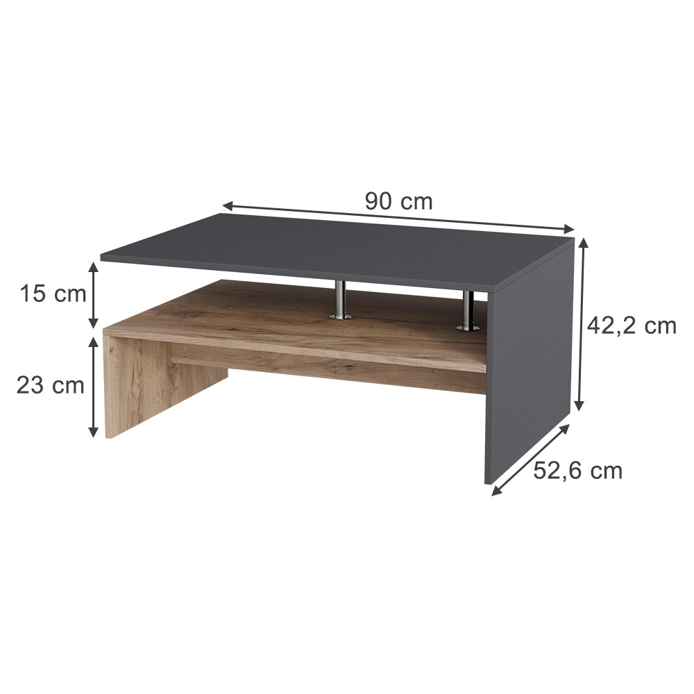 Vicco Tavolino da salotto Antracite/quercia dorata 90 x 52.6 cm